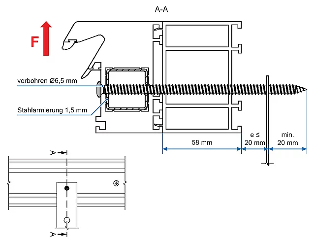 EL-Anker Befestigung-seitlich - Kunststofffenster-mit-Verbreiterungsprofil